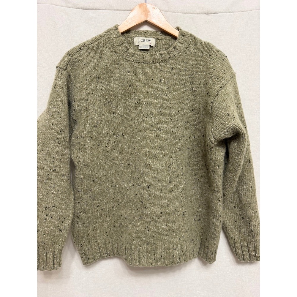 J.Crew 100% Lambswool Flecked Crewneck Sweater Sage Green Medium Tweed